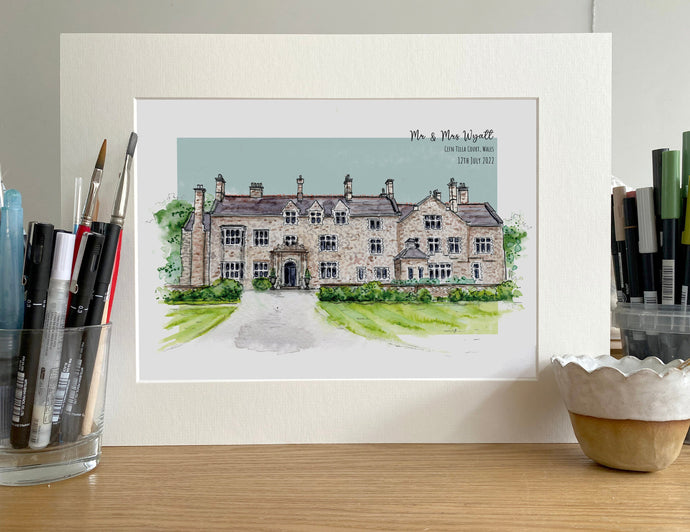 Personalised Cefn Tilla Court, Wales Art Giclee Print - Cefn Tilla Court Wedding Venue - Wedding Wall Art - Cefn Tilla Court Wedding Present