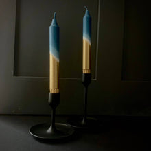 Teal Blue & Gold Dip Dyed Dinner Candles