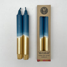 Teal Blue & Gold Dip Dyed Dinner Candles