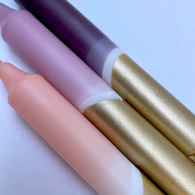 Aubergine, Heather, Blush Pink & Gold Dip Dye Dinner Candles
