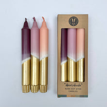 Aubergine, Heather, Blush Pink & Gold Dip Dye Dinner Candles