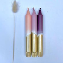 Aubergine, Heather, Blush Pink & Gold Dip Dye Dinner Candles