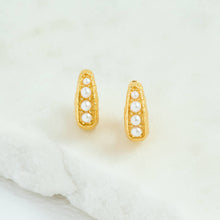 Pearl Antique Gold Huggie Hoop Earrings | Gold Earrings