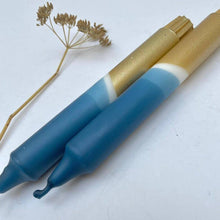 Teal Blue & Gold Dip Dyed Dinner Candles