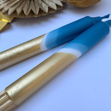 Teal Blue & Gold Dip Dyed Dinner Candles
