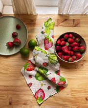 Strawberry Watercolour Cotton Waffle Summer Tea towel