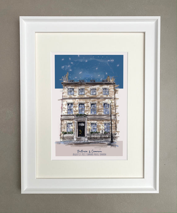 Personalised Chandos House London Giclee Art Print  - Watercolour Art Illustration - Chandos House Marylebone - Chandos House Wedding Venue