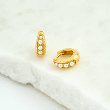 Pearl Antique Gold Huggie Hoop Earrings | Gold Earrings