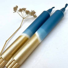 Teal Blue & Gold Dip Dyed Dinner Candles