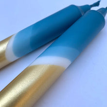 Teal Blue & Gold Dip Dyed Dinner Candles