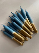Teal Blue & Gold Dip Dyed Dinner Candles