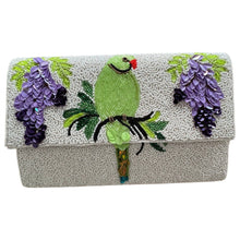 Parakeet & Wisteria Beaded Clutch Bag