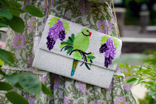Parakeet & Wisteria Beaded Clutch Bag