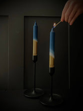 Teal Blue & Gold Dip Dyed Dinner Candles