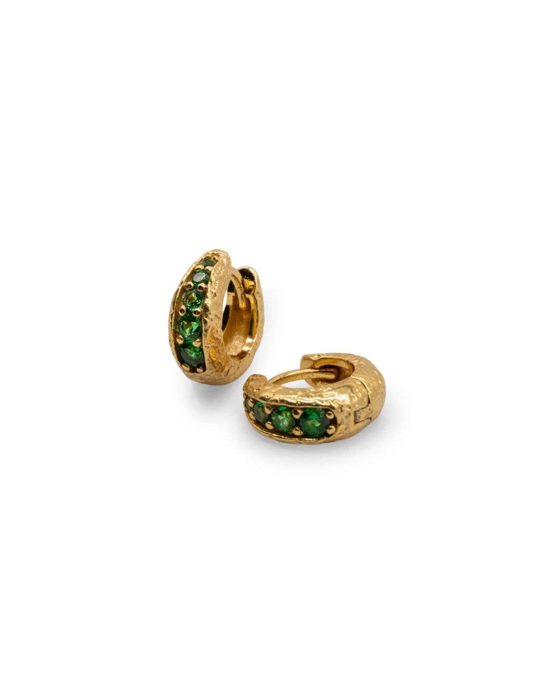 Emerald Antique Gold Huggie Hoop Earrings | Mini Gold Hoops