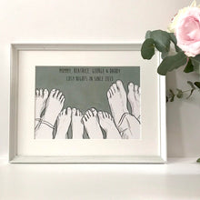 Family Of Four 'Cosy Toes' Giclee Art Print - Family of Four Foot Print - Mothers Day - Fathers Day - Personalised Family Print - Family Art