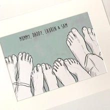 Family Of Four 'Cosy Toes' Giclee Art Print - Family of Four Foot Print - Mothers Day - Fathers Day - Personalised Family Print - Family Art