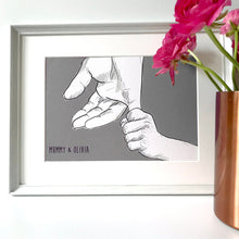 Mummy And Me 'Holding Hands' Giclee Print - Mothers Day Art Print - Mum & Child Holding Hands Art - Hand Drawn Hands - Personalised Print