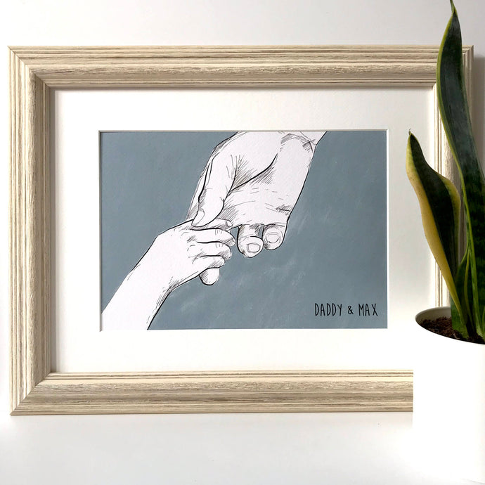 Daddy And Me 'Holding Hands' Print - Father and Child Wall Art Print - Hand Drawn Fathers Day Print - Personalised Dad and Child Print