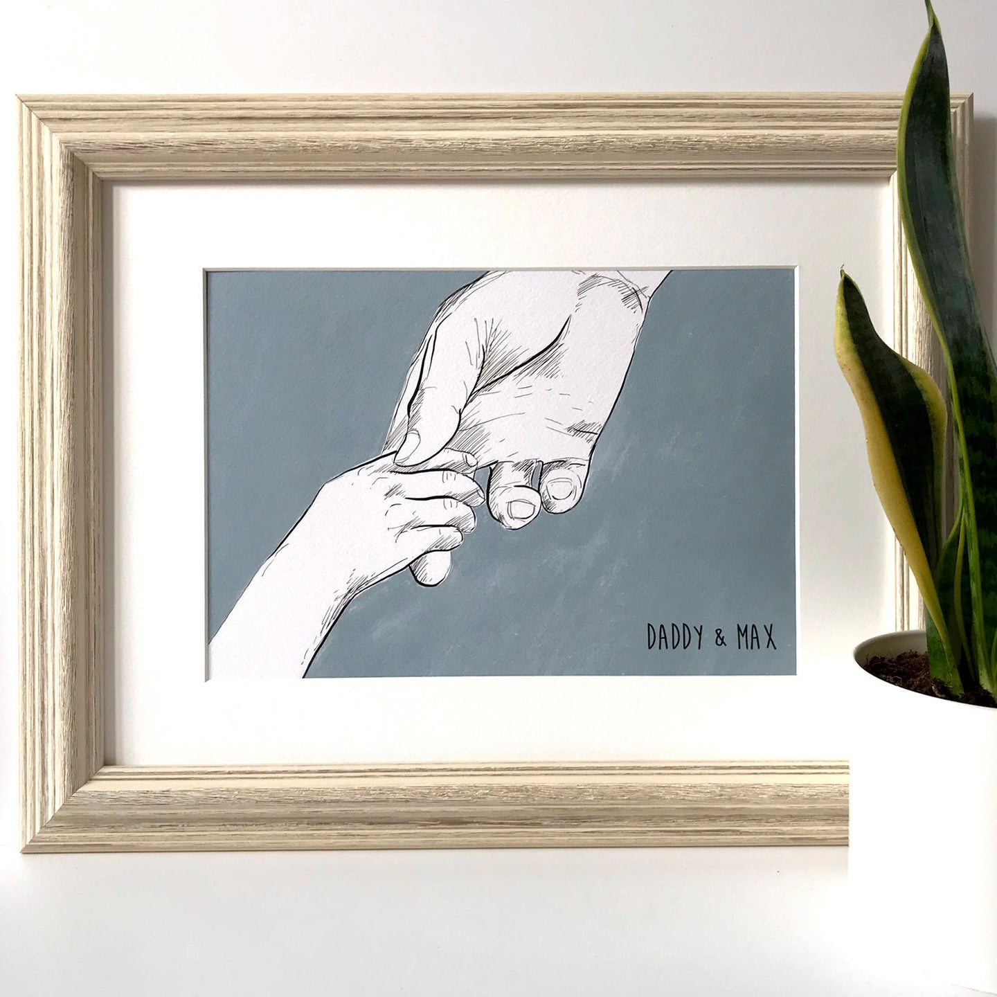 Daddy And Me 'Holding Hands' Print - Father and Child Wall Art Print - Hand Drawn Fathers Day Print - Personalised Dad and Child Print