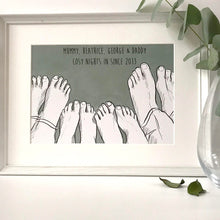 Family Of Four 'Cosy Toes' Giclee Art Print - Family of Four Foot Print - Mothers Day - Fathers Day - Personalised Family Print - Family Art
