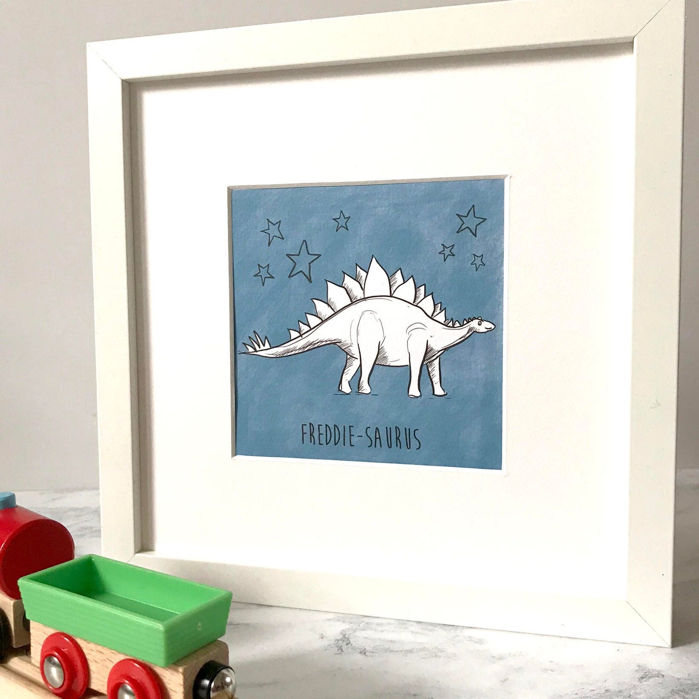 Childrens Personalised Dinosaur Giclee Print - T-Rex - Stegosaurus - Diplodocus - Ankylosaurus - Kids Room Box Print - Colourful DIno Print