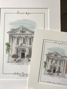 Personalised Chelsea Town Hall Giclee Art Print - Illustration - Made to Order - Chelsea Town Hall Wedding - Chelsea London Venue Wall Art
