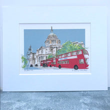 Personalised St Pauls Cathedral London Giclee Art Print - St Pauls Cathedral Illustration - London Red Bus - Iconic London Scene Art Print -