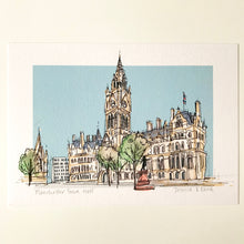 Personalised Manchester Town Hall Giclee Art Print - Manchester Town Hall Illustration - Manchester Town Hall Wedding or Anniversary Gift