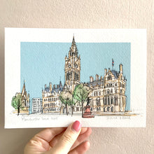 Personalised Manchester Town Hall Giclee Art Print - Manchester Town Hall Illustration - Manchester Town Hall Wedding or Anniversary Gift