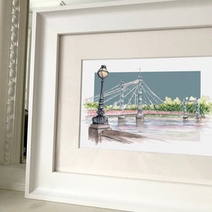 Personalised Albert Bridge London Giclee Art Print - Albert Bridge London - Engagement Location - Pretty London - Chelsea Battersea Wall Art