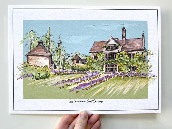Personalised Le Manoir aux Quat'Saisons Art Print - Hand Drawn Illustration Le Manoir Oxfordshire England - Le Manoir Wedding Gift Art Print