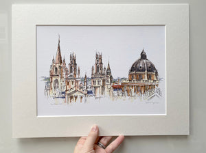 Personalised Oxford Spires Giclee Art Print - Hand Drawn Illustration - Oxford Spires England - Oxford Skyline - Oxford University Gift