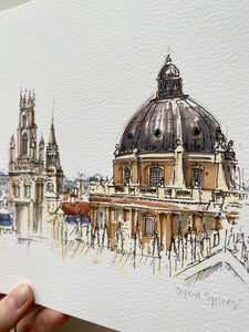 Personalised Oxford Spires Giclee Art Print - Hand Drawn Illustration - Oxford Spires England - Oxford Skyline - Oxford University Gift