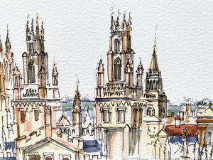 Personalised Oxford Spires Giclee Art Print - Hand Drawn Illustration - Oxford Spires England - Oxford Skyline - Oxford University Gift