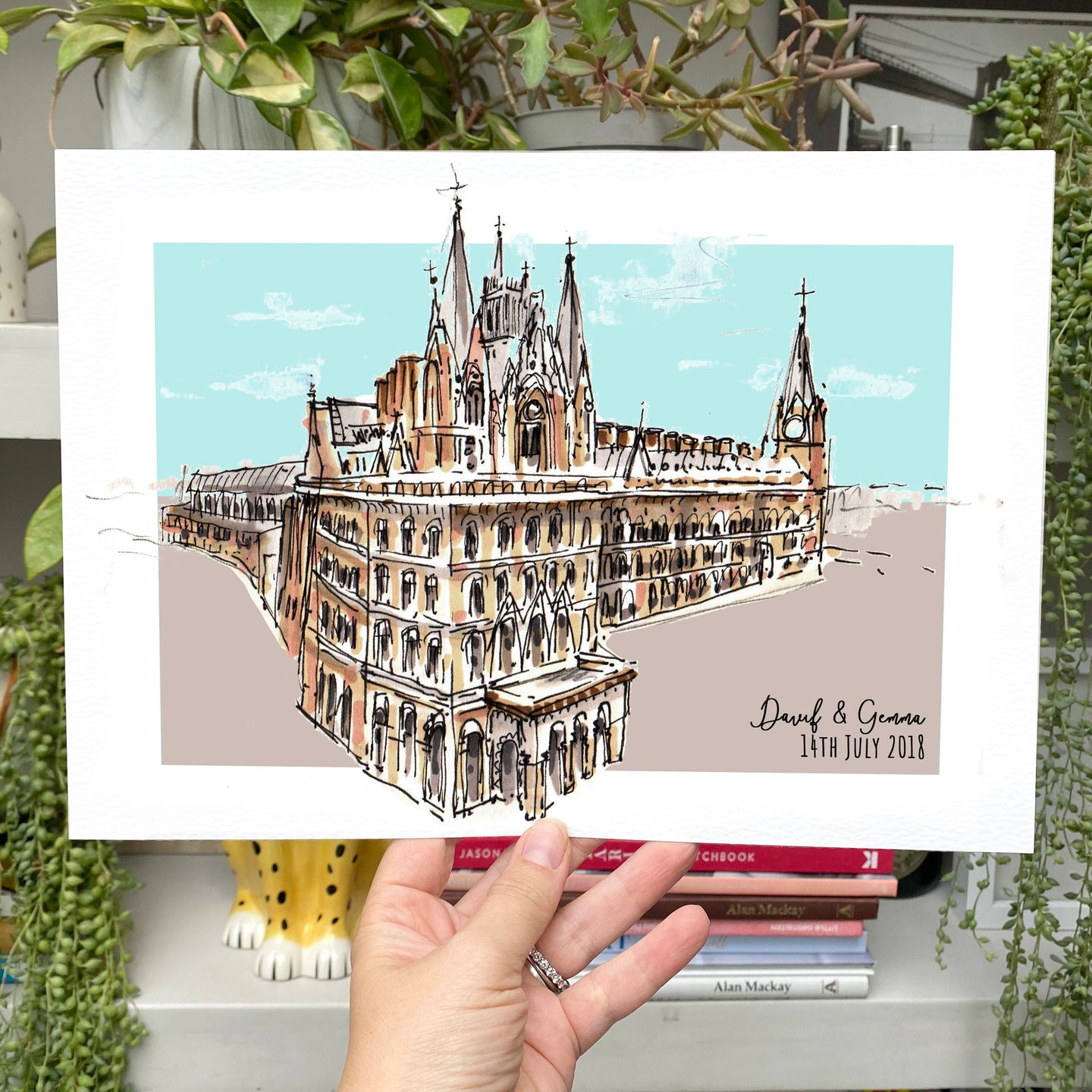 St Pancras Renaissance Hotel Personalised Giclee Print - St Pancras Illustration - Handdrawn St Pancras Renaissance Hotel - Framed Art Print