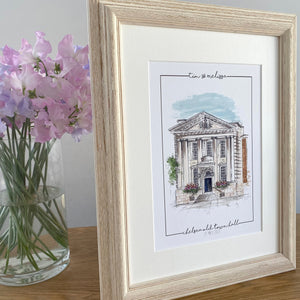 Personalised Chelsea Town Hall Giclee Art Print - Illustration - Made to Order - Chelsea Town Hall Wedding - Chelsea London Venue Wall Art