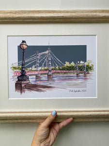 Personalised Albert Bridge London Giclee Art Print - Albert Bridge London - Engagement Location - Pretty London - Chelsea Battersea Wall Art