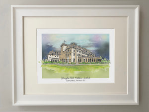 Gleneagles Hotel Perthshire Scotland Giclee Art Print - Gleneagles Wedding Gift - Gleneagles Golf gift - Gleneagles Anniversary illustration
