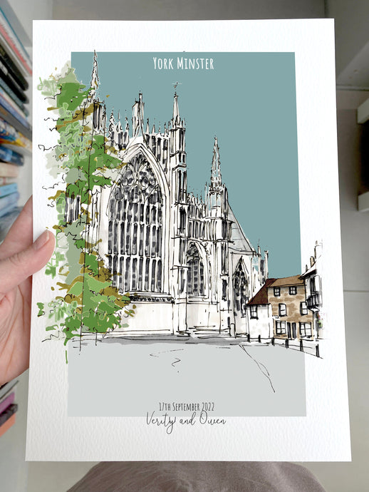 York Minster Personalised Giclee Art Print - York Minster Illustration - Hand Drawn York Minster Artwork - Personalised Art Print York