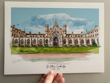 St Johns College Cambridge University Giclee Print - Personalised St Johns College Watercolour - Cambridge University Graduation Gift