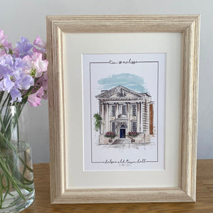 Personalised Chelsea Town Hall Giclee Art Print - Illustration - Made to Order - Chelsea Town Hall Wedding - Chelsea London Venue Wall Art
