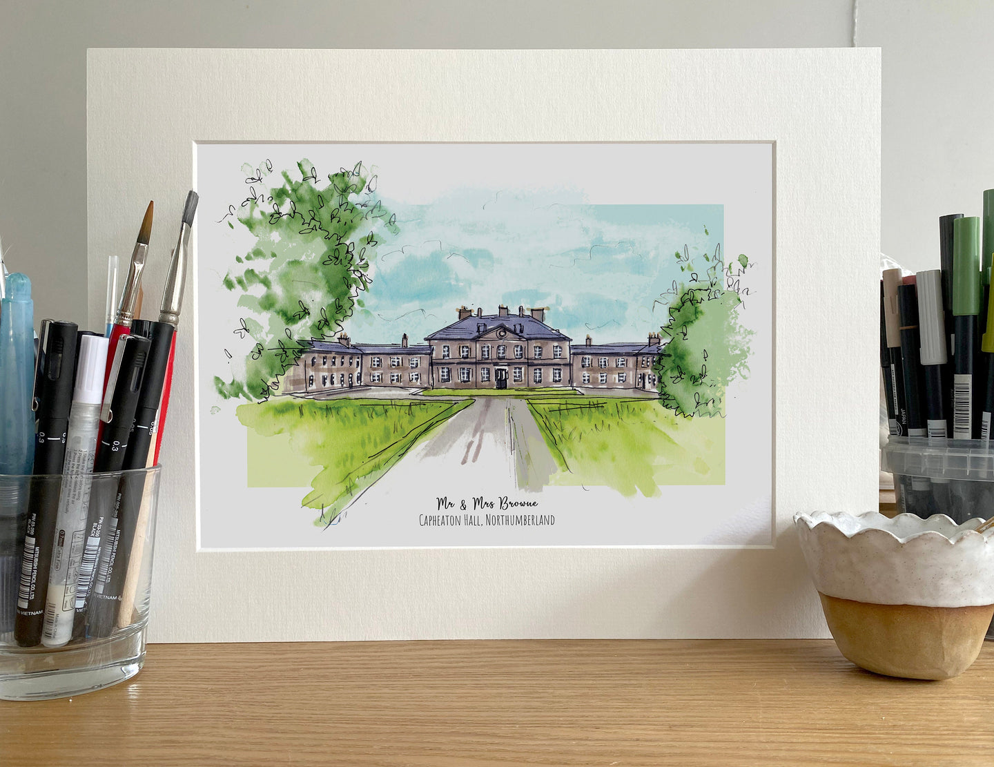 Personalised Capheaton Hall, Northumberland Art Print - Capheaton Hall Wedding Venue - Wedding Wall Art - Capheaton Hall Wedding Present
