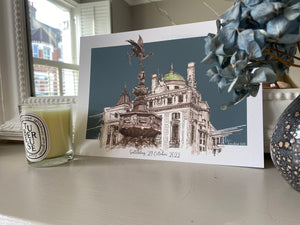 Personalised 'Statue of Eros' and Hotel Cafe Royal London Giclee Art Print - Iconic London Art Print - Illustrated London Wall Art - Eros