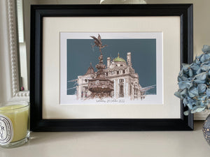 Personalised 'Statue of Eros' and Hotel Cafe Royal London Giclee Art Print - Iconic London Art Print - Illustrated London Wall Art - Eros