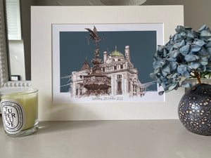 Personalised 'Statue of Eros' and Hotel Cafe Royal London Giclee Art Print - Iconic London Art Print - Illustrated London Wall Art - Eros