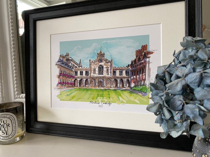 Peterhouse Cambridge University Giclee Print - Watercolour Hand painted Peterhouse College Illustration - Peterhouse College Cambridge Art