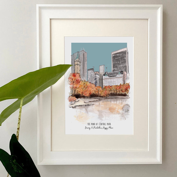 The Pond at Central Park New York City - Central Park Personalised Print - The Plaza NYC Art Print - Central Park NYC Wall Art - NYC Print