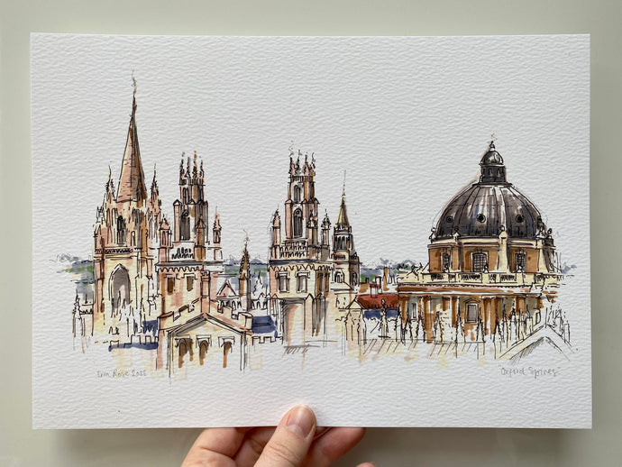 Personalised Oxford Spires Giclee Art Print - Hand Drawn Illustration - Oxford Spires England - Oxford Skyline - Oxford University Gift
