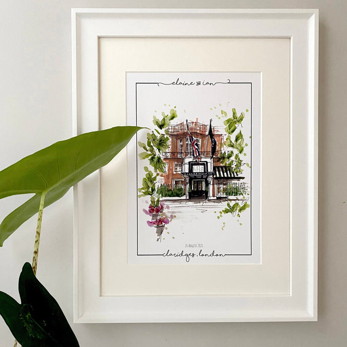 Personalised Claridges London Giclee Art Print - Hand Drawn Print - Made to Order - Claridges Mayfair - Claridges Hotel - Wedding Venue